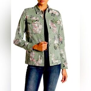 Kensie Jean Jacket, Sz. S, Green w/ Pink/White Flowers, Like New Condition